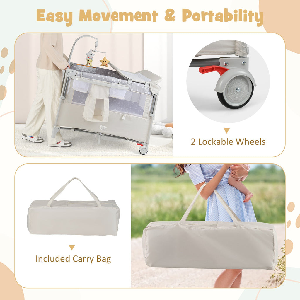 5-in-1 Portable Pack and Play with Diaper Changing Table