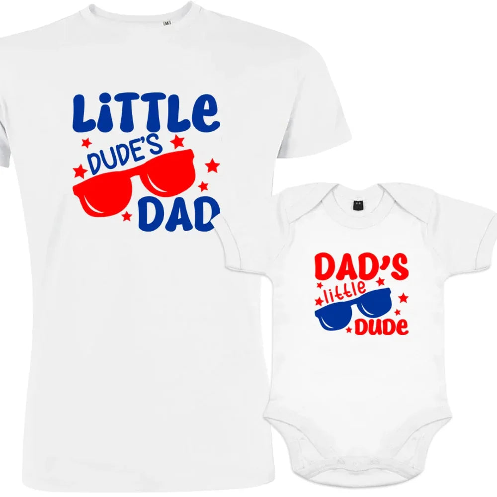 Little Dude's Dad and Dad's Little Dude Matching Organic Cotton Outfit