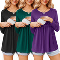 Ekouaer - Women's Nursing Tops | Long Sleeve Nursing Shirts | Double Layer Maternity Clothes | 3 Packs Breastfeeding Shirts - # NURSGA11110109